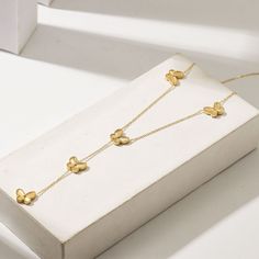 Durable and stylish, our waterproof necklace crafted for both functionality and fashion. Perfect for any occasion, it's the ideal accessory for those who appreciate durability and timeless elegance. Perfect for the minimalist and a beautiful piece to layer with. A true versatile statement piece that you can wear straight from the pool to dinner! - 18K gold plated / stainless steel - Waterproof technology - Hypoallergenic Elegant Adjustable Butterfly Necklace With Delicate Chain, Elegant 14k Gold Butterfly Necklace, Elegant Gold Plated Butterfly Necklaces, Elegant Gold Butterfly Metal Necklace, Elegant Gold Butterfly Pendant Necklace, Waterproof Necklace, Necklaces Gift, Hypoallergenic Necklace, Mandala Necklace