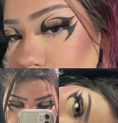 Cool Eyeliner Ideas, Cool Eyeliner, Graphic Punk Eyeliner, Black Grafic Eyeliner, Downturned Eyeliner Alt, Alt Graphic Liner Hooded Eyes, Gothic Graphic Eyeliner