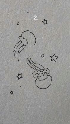 an ink drawing of a jellyfish with stars on it's back and bottom