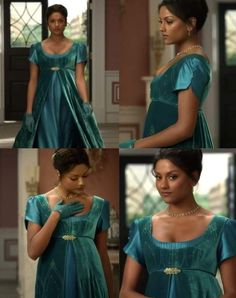 Kate Sharma, Peacock Dress, Period Dress, Regency Dress, Regency Fashion, Bridgetown, Turquoise Dress, Period Outfit