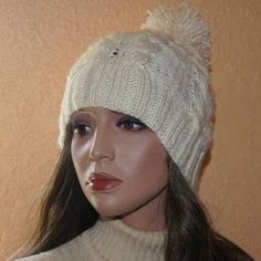 This hand Knit Hat with  large pom pom Perfect for winter and autumn  I can knit for you any style and color  please send me message if you prefer other style size fit  from 21 to ..  if you need different size let me know Winter Cream Crochet Hat With Soft Knit, Cream Crochet Winter Hat With Soft Knit, Cream Soft Knit Crochet Hat For Winter, Casual Cream Knitted Bonnet, White Knit Beanie Bonnet, Cream Knitted Winter Hat, Cream Crochet Hat For Winter, One Size, Cream Crochet Hat For Winter, Cozy White Crochet Hat For Cold Weather