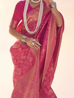 This stunning saree features intricate zari weaving work that adds a touch of sophistication to your ensemble. The pink color of the silk material exudes vibrancy and excitement, making it the perfect choice for weddings, festivals, and other special occasions.
The saree comes with a matching silk blouse that also features zari weaving work, creating a coordinated and cohesive look. Both the saree and blouse are made of high-quality silk material, ensuring a luxurious feel and a flattering drape Engagement Gown, Lehenga Crop Top, Saree And Blouse, Lehenga Choli Wedding, Floral Lehenga, Party Wear Lehenga Choli, Reception Gown, Bollywood Lehenga, Cocktail Wear