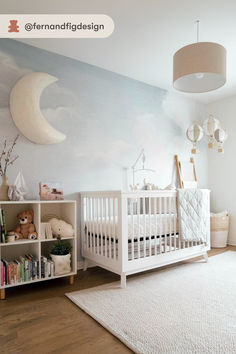 #babyletto Scoot Crib • nursery designed by @fernandfigdesign️ Peel And Stick Wallpaper For Nursery, Cloud Nursery Theme, Nursery Wallpaper Boy, Dreamy Nursery, Baby Nursery Inspiration, Clouds Nursery, Baby Room Themes, Cozy Nursery, Baby Boy Room Decor