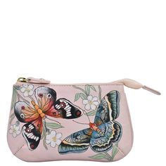 Anuschka Medium Zip Pouch with Butterfly Melody painting Painted Leather Bag, Travel Crossbody, Trim Top, Painting Leather, Medium Tote, Key Fobs, Coin Pouch, Zip Pouch, Women Accessories Bags