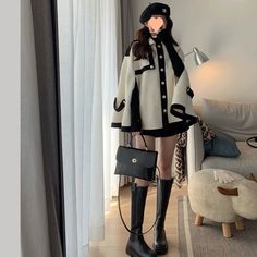 size: XL, Color: Picture Color Poncho Coat, Wool Poncho, Poncho Style, Smart Casual Outfit, College Fashion, Korean Outfits, Coat Fashion, Elegant Outfit, Cloak