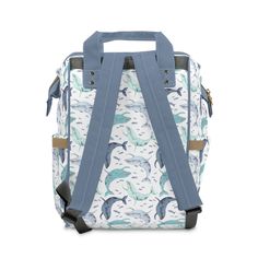 How cute is this personalized ocean themed diaper bag for your baby?! This backpack style diaper bag is perfect for handsfree moments, and its wide zippered opening fits so much stuff! Don't miss the front pocket with insulated bottle holders, and two side pockets for easy grab items.Meet Your New Favorite Baby BagReady to tackle parent life hands-free? Our backpack diaper bag is designed for style, comfort, and maximum functionality—because you deserve the best diaper backpack out there!Why You Blue Backpack Diaper Bag For Everyday Use, Large Capacity Blue Diaper Bag For Travel, Blue Backpack Diaper Bag For Travel, Blue Rectangular Diaper Bag For Travel, Rectangular Blue Diaper Bag For Travel, Functional Blue Rectangular Diaper Bag, Oh Whale, Whale Nursery, Backpack Diaper Bag