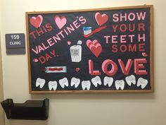 February is pediatric dental health month! Show your teeth some love!! Pet Dental Health Month, Nurse Office Decor, Kids Dental Health, Kindergarten February, School Nurse Office, Valentines Day Bulletin Board