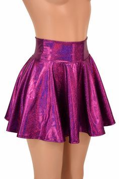 "This item is made to order, please read all the way through the listing before purchasing! Sparkling Fuchsia holographic mini skirt. This fabric has such a gorgeous sparkling rainbow holographic effect! It is made of four way stretch lycra spandex. It has a soft, spandex waistband (elastic free) that sets at the natural waist. Need help choosing \"Length\"? Watch this video: https://www.youtube.com/watch?v=qTKmmJGrjW8&t=1s Womens Sizing (See below for instructions on where measurements shou Shiny Stretch Mini Skirt, Summer Party Skirt In Iridescent Color, Metallic Stretch Mini Skirt, Metallic Mini Skirt With Stretch, Metallic Stretch Skirt For Summer, Summer Metallic Stretch Skirt, Shiny Fitted Mini Skirt, Fitted Shiny Mini Skirt, Fitted Purple Mini Skirt For Party