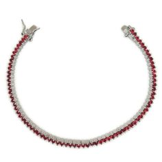 New White Gold Layered Tennis Bracelet Two Prong Basket Round Red Cz Metal : White Gold Layered Stone Type : Cubic Zirconia Approximate Width : 0 . 1 4 " Inch ( 3 . 6 Mm ) Approximate Length : 7 . 8 " Inch ( 198 Mm ) Item # : Km09241946-Sb-Ss21446 Red Ruby Jubilee Tennis Bracelet, Formal Red Crystal Bracelets, Formal Red Tennis Bracelet, Formal Red Cubic Zirconia Tennis Bracelet, Red Crystal Bracelets With Rhinestones, Round Light, Large Hoop Earrings, Favorite Rings, Tennis Bracelet