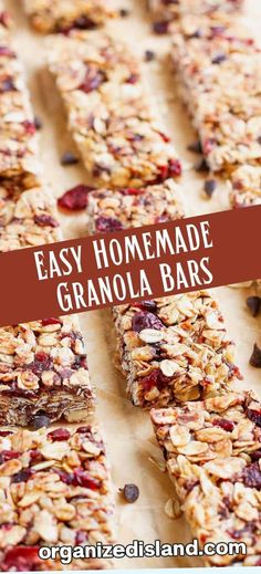 homemade granola bars with chocolate chips on top