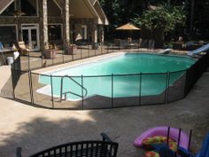 an above ground pool surrounded by a fence