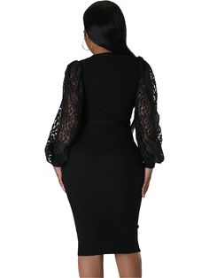 Material: 90-95% Polyester. Features: Long lantern sleeve. lace. v-neck. solid color. with a belt. midi dresses.Style: Casual/Party. Lace Lanterns, Solid Midi Dress, Floral Dress Formal, Work Dresses For Women, Lace Formal Dress, Dresses Style, Split Maxi Dress, Clubwear Dresses, Lace Dress Long