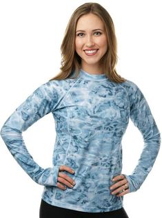 Womens UPF 50+ Rash Guard Long Sleeve Shirt | Aqua Design Shirt With Thumb Holes, Swim Shirts For Women, Aqua Design, Long Sleeve Swim Shirt, Hawaii Outfits, Long Sleeve Swim, Swim Shirt, Rash Guard Women, Swim Shirts