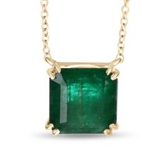 Featured here is a 3.10-carat stunning, Asscher cut emerald necklace in 14K yellow gold. Displayed in the center is a RARE, RICH dark green emerald with good eye clarity, accented by a simple double-prong gold mount, allowing for the emerald to be shown in full view. The earth mined emerald has a desirable lush green color with excellent qualities. An 18 inch is attached to the emerald pendant. This necklace is ideal for everyday use and is the perfect accessory for any outfit. Total Carat Weight: 3.10cts Setting Style: Double Prong Setting Material: 14K Yellow Gold Chain Lenght: 18 Inches Main Stone: Emerald Shape: Asscher Cut Approx Weight: 3.10cts Clarity: Semi-Translucent Saturation: Dark  Color: Rich Dark Forest Green Luster: Very Good Treatment: Natural, Oiled Origin: Brazil This mas Luxury Emerald Necklace With Rectangular Pendant For Formal Occasions, Luxury Gold Emerald Necklace With Rectangular Shape, Luxury Gold Emerald Necklace With Stones, Luxury Yellow Gold Emerald Necklace In Temple Style, Luxury Emerald Teardrop Pendant Necklace As Gift, Luxury Gold Emerald Necklace With Natural Stones, Luxury Formal Emerald Necklace With Rectangular Pendant, Luxury Square Pendant Emerald Necklace As Gift, Emerald Necklaces For Men