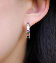 Big Rainbow Shimmer Hoop Huggies - Nikki Smith Designs Ear Style, Sensitive Ears, Huggies Earrings, Do You Need, Gold And Silver, Ear Cuff, Silver Gold, Diamond Earrings, Gold Plate