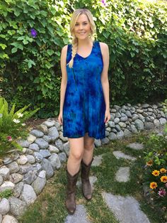 "Plus Size Dress, Tie Dye Dress, V Neck Dress, Tank Dress, Summer Dress, Cover Up, Tie Dye Blues, Purples W/Black, This tie dye dress has a V Neck and a Tank style so you can wear a bra with it. It also has an A line cut for a loose flattering fit. The color is fabulous tie dye in Blues & Purples with Black. The perfect cover up or summer dress, also worn as a tunic top with leggings or bike shorts, or even a cover up over a bathing suit. The photo does not do this color justice. Yes, it is Tunic Tops With Leggings, Tie Dye Swimwear, Dye Dress, Tea Length Dresses, Tie And Dye, Tie Dye Dress, Dyed Dress, Flutter Sleeve Dress, Dress Cover