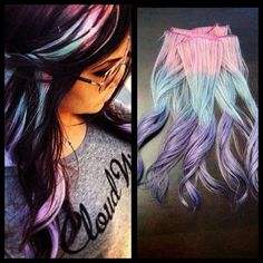 LOVE !!! <3<3 I so would do this to my hair. But where the heck would I find those extensions?! Colored Extensions, Cotton Candy Hair, Colored Hair Extensions, Candy Hair, Awesome Hair, Colored Hair, Pretty Hair, Rainbow Hair