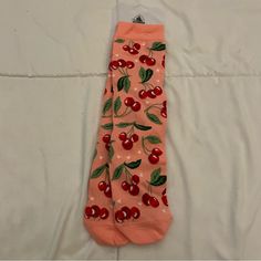 Disney Cherries With Hidden Mickey Socks Disney Parks New Size 5-10 Casual Mid-calf Socks For Stocking Stuffer, Cute Knee-high Spring Socks, Cute Red Cotton Socks, Red Cotton Socks For Spring, Pink Cotton Socks For Stocking Stuffers, Playful Red Cotton Socks, Casual Pink Knee-high Socks, Cute Red Socks, Disney Socks