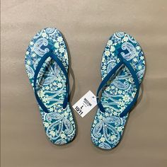 Standard Rubber Flip Flops. Cute Paisley Print. Brand New With Tags. Never Worn. Please Note There Is A “K” Written On The Side Of Each One. Not Sure Why Lol, But Won’t Be Noticeable When Wearing As Its On The Inside Side Of Both. Still Super Cute And A Must Have For Summer! Casual Blue Flip Flops, Casual Blue Flat Flip Flops, Blue Non-slip Casual Flip Flops, Blue Slip-on Summer Flip Flops, Comfortable Non-slip Blue Flip Flops, Multicolor Cushioned Slip-on Flip Flops, Non-slip Blue Flip Flops For Swimming, Rubber Flip Flops, Paisley Print