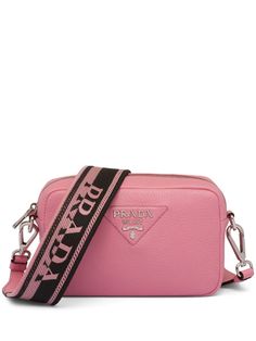 blush pink calf leather grained texture triangle logo silver-tone hardware top zip fastening adjustable detachable shoulder strap Prada Aesthetic, Prada Pink, Luxury Bags Collection, Prada Collection, Prada Shoulder Bag, Girly Bags, Fancy Bags, Miuccia Prada, Prada Leather