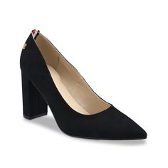 Tommy Hilfiger-Abilene Pump The Abilene pump by Tommy Hilfiger can complement your feminine fashion in every way possible. A vintage silhouette, chic pointy toe and a slender heel make this logo-accented pump timeless. Feminine Fashion, Vintage Silhouette, Black Pumps, Feminine Style, Block Heels, Tommy Hilfiger, Slip On, Pumps, Heels