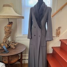 So Amazing, Very Very Long, Like To The Ground! Made In Germany. So Stunning, Worn A Few Times. Selling For A Friend. Pit To Pit Is 17, And Waist Is 15 ( But Coat Opens, It Is Very Tailored And Gorgeous....), The Length Is 55 Inches. A Very Special Coat For A Special Occasion (Wedding, Formal Or Gothcore) There Are A Few Tiny Moth Spots -Not Holes But Dings (A Few Tiny Marks Near Buttons, Sleeves And The Fur Has A Small Area, See Images.) Selling For A Friend. Such A Gorgio Coat! Price Firm. Mos Opera Coat, Formal Wear, Special Occasion, Cashmere, Jackets & Coats, Jackets For Women, Grey, Women Shopping, Color