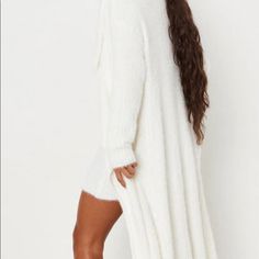 Make A Statement In This Gorgeous Fluffy Waterfall Cardigan By Missguided! White V-neck Sweater Coat For Winter, White Cozy Long Sleeve Cardigan, Cozy White Long Sleeve Cardigan, White Soft Knit Long Sleeve Sweater Coat, White Soft Knit Sweater Coat, White Long Sleeve Soft Knit Sweater Coat, Winter White Long Sleeve Loungewear Cardigan, White Long Sleeve Cardigan For Loungewear, Winter White V-neck Outerwear For Layering