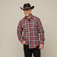 The Denver Flannel will have you feeling warm and stylish when separating cows or out walking on a cool night. This Western flannel is a 70% cotton 30% modal blend, featuring a cowboy yoke in front and back with a subtle, embroidered mirrored-L emblem on the left pocket and lower placket. Classic cowboy fit. Model is 6'1 and wearing size M. Cowboy Fit, Western Flannel, Classic Cowboy, Cool Night, Red And Grey, Walk On, Denver, Cowboy, Walking