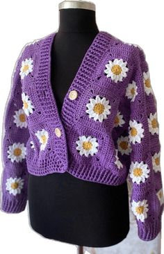 Trendy Crochet Cardigan For Spring, Trendy Crochet Sweater For Spring, Trendy Fitted Purple Cardigan, Trendy Purple Cotton Cardigan, Fitted Hand Knitted Spring Cardigan, Fitted Hand-knitted Spring Cardigan, Purple Knitted Outerwear For Spring, Spring Fitted Handmade Cardigan, Fitted Purple Cotton Sweater