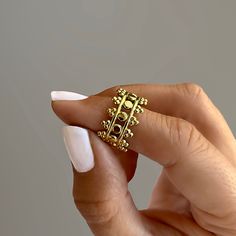 Gold Adjustable Fashion Ring. Made of 18k gold plated steel. Open Ring. Original Size: 7 US --- PRODUCTION TIMES--- Every ring ships next day. The delivery dates are estimates since they do not depend directly on us but on the transport service.  Care: Avoid getting it wet and direct contact with chemicals such as perfumes to maintain its beauty. ANYTTABOHO  Made With Love Gold Stackable Wide Band Ring Gift, Gold-plated Flower Open Ring, Gold Plated Open Flower Ring, Gold Stackable Flower Ring, Yellow Gold Metal Rings For Gift, Adjustable Gold Stackable Flower Ring, Gold Adjustable Stackable Flower Ring, Yellow Gold Stackable Metal Rings For Anniversary, Gold Open Flower Ring As Gift