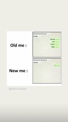 an old me and new me postcard with the same text on it in green