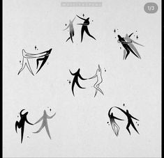 the silhouettes of people holding hands are drawn in black and white ink on paper