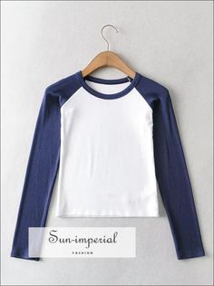 Women White with Black Long Sleeve Colorblock Raglan Rib Fitted T-shirt SUN-IMPERIAL United States Cute Y2k Aesthetic, Imperial Fashion, Raglan Shirt Women, Full Sleeve Tshirt, Aesthetic Minimalist, Wear Crop Top, Aesthetic Women, Next Clothes, Raglan Shirts