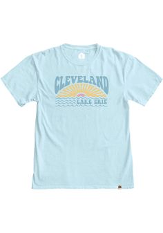 We got you covered on your trendy Lake Erie t-shirt! Short sleeve, Rally Brand, Softer than regular cotton, Garment dyed, Relaxed fit, with a wide body, Screen print, Fit: Runs Large, 100% Cotton Washed Blue Crew Neck Tops With Screen Print, Washed Blue Cotton Top With Letter Print, Summer Acid Wash Top With Front Print, Acid Wash Tops With Front Print For Summer, Acid Wash Top With Front Print For Summer, Light Wash Soft-washed Cotton Tops, Short Sleeve Washed Blue Top With Graphic Print, Washed Blue Graphic Print Short Sleeve Top, Light Wash Graphic Print Cotton T-shirt