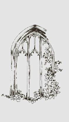 a drawing of an arch with vines growing around it