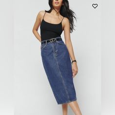 Brand New. Size 28/ U.S. Size 6. Reformation Organic Denim-Blend Midi Skirt 60% Organic Cotton, 40% Lyocell Exposed Button And Concealed Zip-Fly Fastening At Front Regular Fit, Mid-Rise, Structured Waistband, Belt Loops, Five Pockets, V-Shaped Yoke At Back, Split At Back, Contrast Stitching, Mid-Wash, Branded Silver-Toned Hardware Machine Wash Cold True To Size Approximate Length 30in Midweight, Non-Stretch Selfridges Says Denim Midi Skirt, High Rise Denim, Women Skirts Midi, V Shape, Mid Rise, Midi Skirt, Womens Skirt, High Rise, Organic Cotton