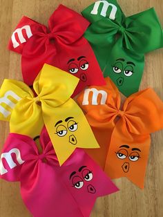 M&M Candy Inspired Cheer Bow | Etsy Cheer Bow Ideas, Cheer Bows Diy, Infant Bows, Elastic Crochet, Cheer Hair Bows, Homemade Bows, Halloween Hair Bows, Cheer Hair, Bows Diy Ribbon