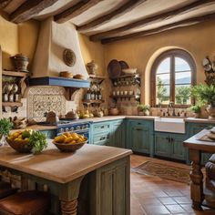 a kitchen filled with lots of counter top space next to a stove top oven and sink