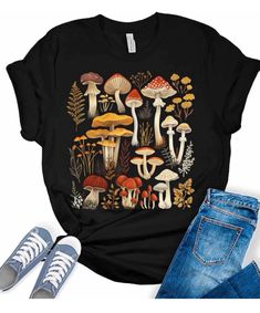 Unfinished Wall, Botanical Tshirt, Aesthetic Mushroom, Mushroom Shirt, Clothes Items, Cottagecore Shirt, Shirt Aesthetic, Graphic Tank Tops, Womens Crewneck