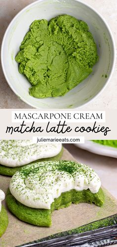 matcha latte cookies with green cream in the middle