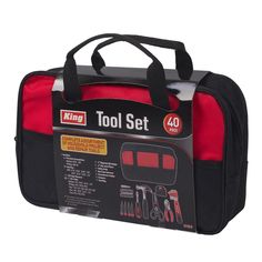 a tool set in a black and red case