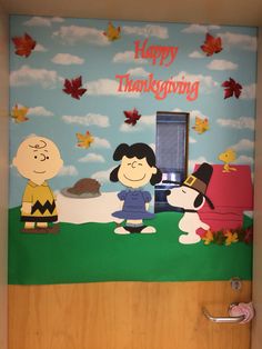 a door decorated with peanuts and charlie brown