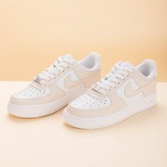 ✨ Authentic, Brand new with box. ❤️ Each pair is personally handmade. ★ Each pair is unique and one of a kind. 👟 Best quality waterproof and scratch-proof paints used. 🌷 Trusted artist - 300+ satisfied customers across various platforms. Nike Air Force 1 Beige, Beige Sneakers, Ready Set Go, Air Force 1 Custom, Custom Air Force 1, Custom Nikes, Makeup Pictures, Chic Outfit, Nike Store