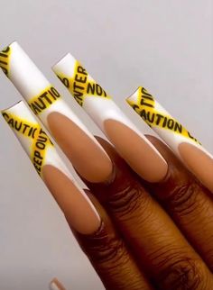 Caution Nail Design, Caution Nails, Halloween Theme Nails, Halloween Themed Nails, Construction Nails, Tape Nail Art, Themed Nails, Spooky Nails