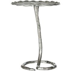 a metal candle holder on a stand with an oval base and wavy design in the middle