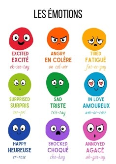 an image of emotions in different colors and sizes with the words emotion on each side