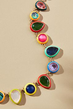 Zinc, resin, brass, enamel Lobster clasp Imported | Colorful Enamel Gem Necklace by Anthropologie in Blue, Women's, Brass/Enamel/Zinc Hand Painted Multicolor Enamel Necklaces, Enamel Gemstone Pendant Necklace, Unique Multicolor Enamel Necklace, Luxury Enamel Statement Necklace, Bohemian Multicolor Enamel Necklaces, Anthropologie Jewelry, Gem Necklace, Lobster Clasp, Anthropologie