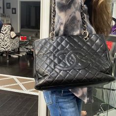 Chanel Black Quilted Leather Tote Bag Good Preowned Condition. Please See Photos For Condition. There Is A Tear In The Interior But This Can Be Easily Fixed. Silver Toned Hardware Big Bags For Women Chanel, Large Chanel Bag, Big Chanel Bag, Shoulder Bags Aesthetic, Tote Bag Chanel, Jasmine Aesthetic, Chanel Shopping Tote, Uni Bag, Chanel Tote Bag