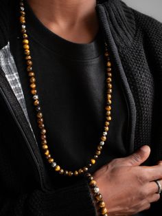 Use this spiritual beaded to feel the Strength, Confidence, Power of tiger eye. 💫 #forziani #giftsformens #mensfashion #braceletsformen #mensjewelry #tigereye #mensaccesories Luxury Brown Jewelry With Natural Stones, Elegant Brown 8mm Bead Jewelry, Elegant Brown Jewelry With 8mm Beads, Elegant Brown Necklace With 8mm Beads, Necklace And Bracelet Set, Tigers Eye Gemstone, Tiger Eye Beads, Everyday Necklace, Necklace And Bracelet