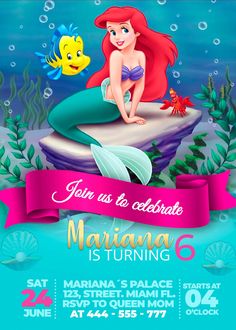 the little mermaid birthday party flyer